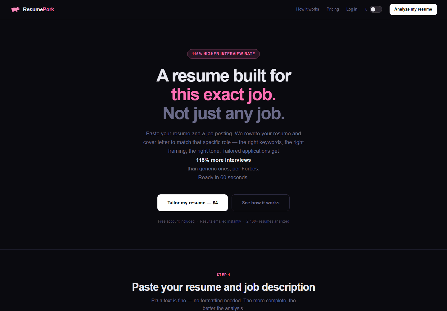 ResumePork.com website preview